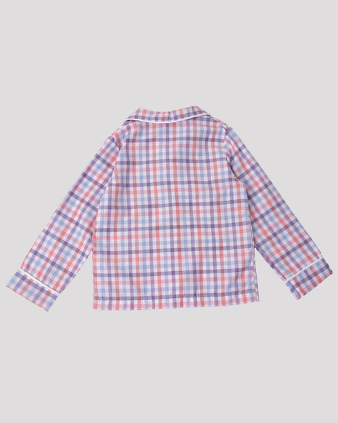 Pijama din bumbac cu carouri albastre